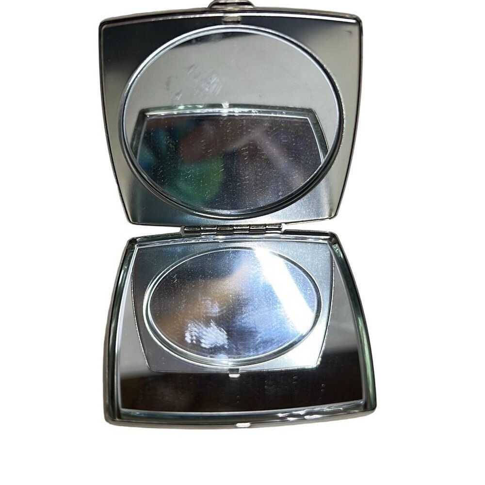St. John Classic Design Silver Tone Snap Logo Compact Mirror Size 2.5" x 2.5"